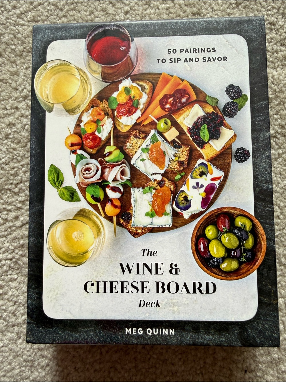 Quinn Wine & Cheese Board Deck - White Cover with Colorful Food Art